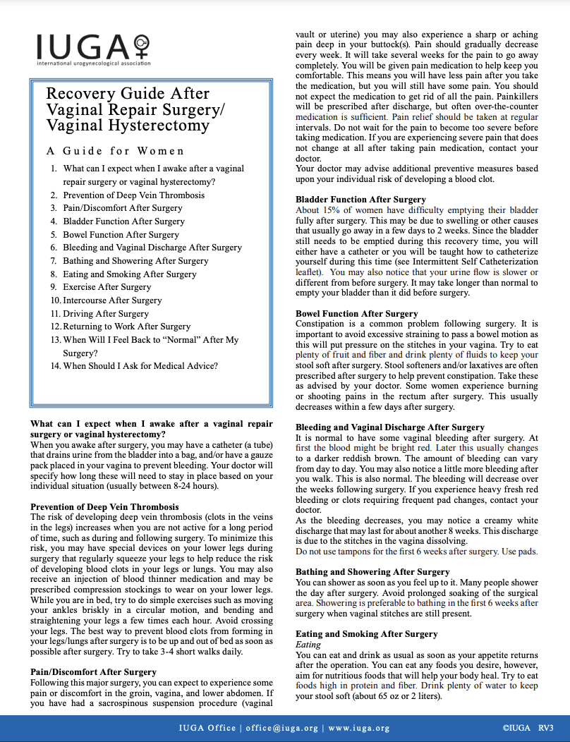 Recovery guide after vaginal surgery